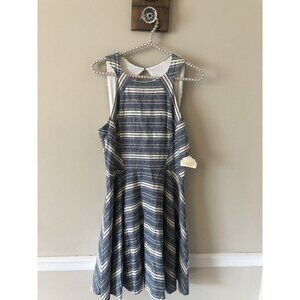 NWT Altar'd State Size L Blue White Stripe Dress Sleeveless Linen Blend